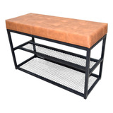 Banco Sapateira 80cm Telado Estofado Capitone Marrom 8 Pares