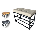 Banco Sapateira Industrial 68cm Estofado Capitone Couro