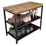 Banco Sapateira Strassis Design SD 5003 60 Metal E Madeira Cor Preto