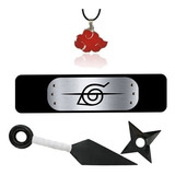 Kit Kunai & Bandana Naruto Boruto + Colar Akatsuki & Konoha Aldeia da Folha