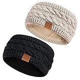 Bandanas De Inverno Femininas De Lã Pacote Com 2 Aquecedores De Orelha Para Mulheres Faixa De Cabeça Forrada Com Lã Grossa Protetor De Ouvido Quente Para Clima Frio Preto Bege 