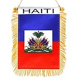 Bandeira Anley 4 X 6 Polegadas Para Janela Do Haiti Espelho Retrovisor E Dupla Face Mini Banner Haitiano Franjado Com Ventosa