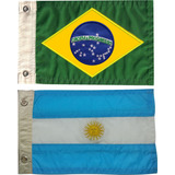 Bandeira Brasil E Argentina Bordada Dupla