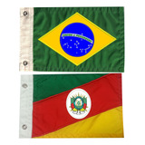 Bandeira Do Brasil Para Moto Bordada Dupla Face Kit Com 02