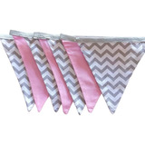 Bandeirinhas De Tecido Chevron Cinza Branco E Rosa