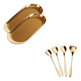 Bandeja 2unid Cirúrgica Inox Dourada Classic Ouro Brinde