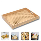 Bandeja Bambu Retangular Com Palhinha 48cm Grande Decoração