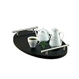 Bandeja Cantinho Café Decorativa Da Manhã Escritório 46x26 Preto Cor Alça Aço Escovado