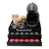 Bandeja Comoda 2 Gavetas Porta Cápsula Café Dolcegusto Preta