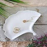 Bandeja Decorativa Folha De Ginkgo - Peça Artesanal - Branca De Gesso