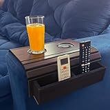 Bandeja Esteira Porta Copos Para Braço De Sofá Madeira Tabaco Kit Com 02 Peças Com Porta Controle