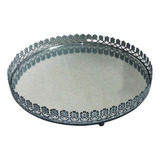Bandeja Fruteira Centro D Mesa Espelho Flor Preta Metal 17cm