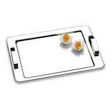 Bandeja Inox Retangular Com Alça Rasa Aço Inoxidável 40x28cm