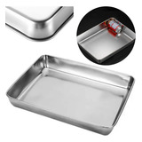 Bandeja Lisa Assadeira Alta Retangular Inox Forno 40 Cm Cor Prateado