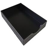 Bandeja Porta Folhas A4 Couro Eco Caixa De Entrada E Saída Organizador De Mesa Couro Preto Linha Branca