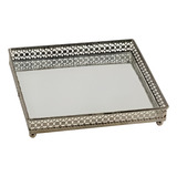 Bandeja Quadrada De Ferro Com Espelho 16x16 Cm Btc Kv0078