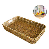 Bandeja Rattan Fibra Natural Organizar Maquiagem Cosmético