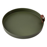 Bandeja Redonda Metal Decorativa Alça Courino Lavabo Sala