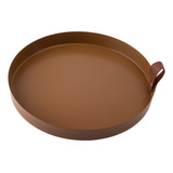 Bandeja Redonda Metal Decorativa Alça Courino Lavabo Sala