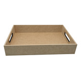 Bandeja Retangular Rustica Artesanal Em Mdf Grande 40x27x6 Cor Mdf Cru