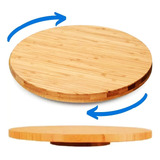 Bandeja Tábua Em Bambu Redonda Com Base Giratória 35cm