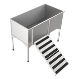 Banheira 100  Aço Inox Com Rampa Para Banho Tosa  Pet Shop