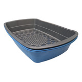 Banheiro Small Peneira Caixa Areia Aberta Gato Mec Pet Cor Azul Peneira Cinza
