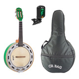Banjo Caixa Larga Verde Rozini Com Bag E Afinador De Clip