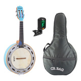 Banjo Com Capa E Afinador Rozini Azul Rj11 Elaz