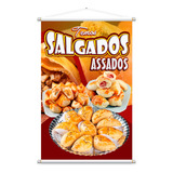 Banner Salgados Assados Temos Lachonete promoção vendas