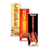 Banners Temos Espetinho Hot Dog E Crepe Suiço 100x30cm