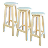 Banqueta Banco Alta Madeira De Pinus Natural 70cm Cozinha 3u