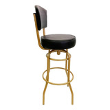 Banqueta Bar Com Encosto Giratória Cor Dourado Assento Preto