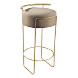 Banqueta Decorativa Estofada Em Linho Base Metal Dourado
