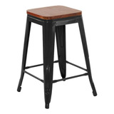 Banqueta Iron Tolix Com Assento Madeira Rústica Escura 61 Cm Cor Preto