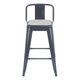 Banqueta Média Iron Tolix Encosto 66 Cm Industrial Almofada Cor Cinza Escuro Almofada Branca