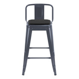 Banqueta Média Iron Tolix Encosto 66 Cm Industrial Almofada Cor Cinza Escuro Almofada Preta
