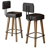 Banqueta Para Balcão De Cozinha Estofada MOBLAN Kit 2 Banquetas Com Encosto Para Bar Bancada Cozinha Industrial Americana Tecido Couro Ecológico 70CM Do Assento Ao Chão Preto 