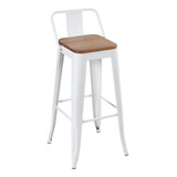 Banqueta Tolix Encosto Assento Madeira Rústica Clara Branco Cor Branco Madeira Rústica Clara