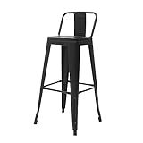 Banqueta Tolix Iron Com Encosto Preto Fosco Industrial Aço Cozinha Bar Bistrô Bancada