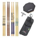 Baqueta De Bateria 4 Pares Pad 6 Polegadas Bag E Afinador