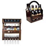Bar De Parede Art Madeira Para 5 Garrafas Cesta Porta Cervejas Long Necks Até 6 Garrafas