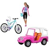 Barbie- Conjunto De Brinquedo Com 1 Boneca Made To Move Com Roupa De Ciclismo- 1 Carro Barbie Rosa- 1 Bicicleta De Montanha E 1 Suporte Para Bicicleta- Para Crianças A Partir De 3 Anos