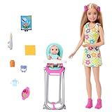 Barbie Boneca Skipper E Conjunto De Brinquedo Com Bebê Na Cadeira E 10 Peças Brinquedo Que Muda De Cor