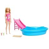Barbie Conjunto De Brinquedo Com 1 Boneca Com Maiô Rosa 1 Piscina Glam E Acessórios Para Crianças A Partir De 3 Anos