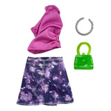 Barbie Roupas E Acessórios Blusa Rosa Saia Tie dye Colar E Bolsa Hjt19 Mattel