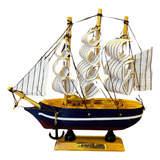 Barco A Vela De Madeira Veleiro Navio Miniatura Enfeite 16cm
