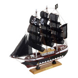 Barco Decorativo Veleiro Pirata Em Madeira 24cm
