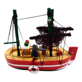 Barco Pesqueiro 10cm Madeira Miniatura Decoração