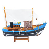 Barco Pesqueiro 25cm Madeira Miniatura Decoração